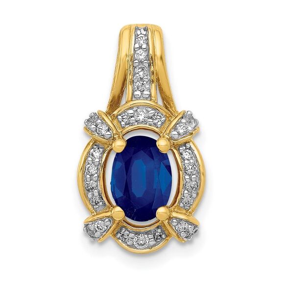 Kazi Luxury 14k Yellow Gold Diamond and Sapphire Fancy Oval Pendant